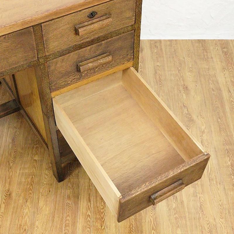 ナラ材の片袖レトロデスク｜幅106cm・明るめカラーの実用モデル【昭和
