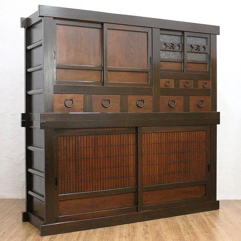 キャビネット 一間膳棚 近江水屋 二段重ね 明治大正時代 重厚感
