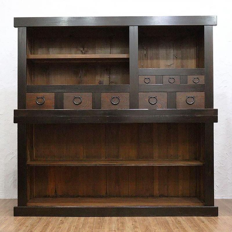 キャビネット 一間膳棚 近江水屋 二段重ね 明治大正時代 重厚感