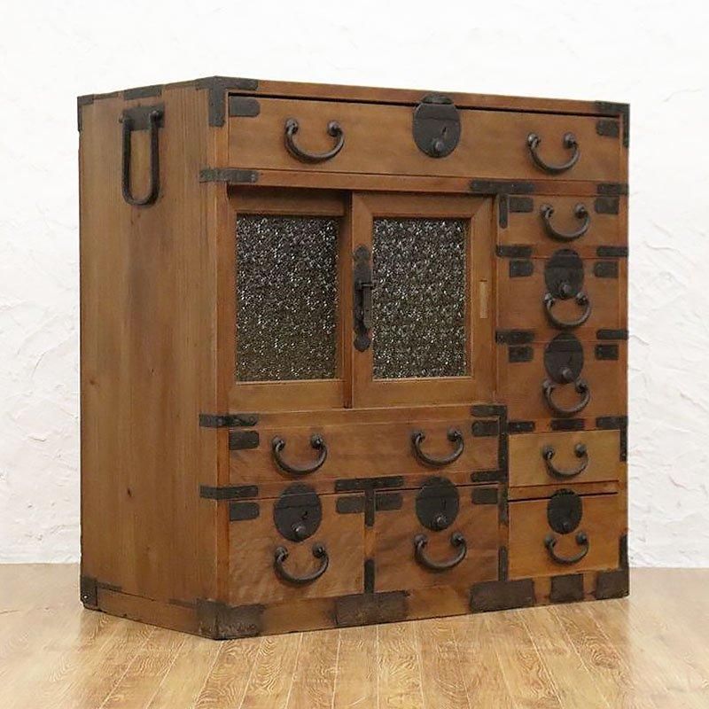 明治時代後期の杉製帳場箪笥｜幅75.5奥行37高さ73｜繊細な収納家具