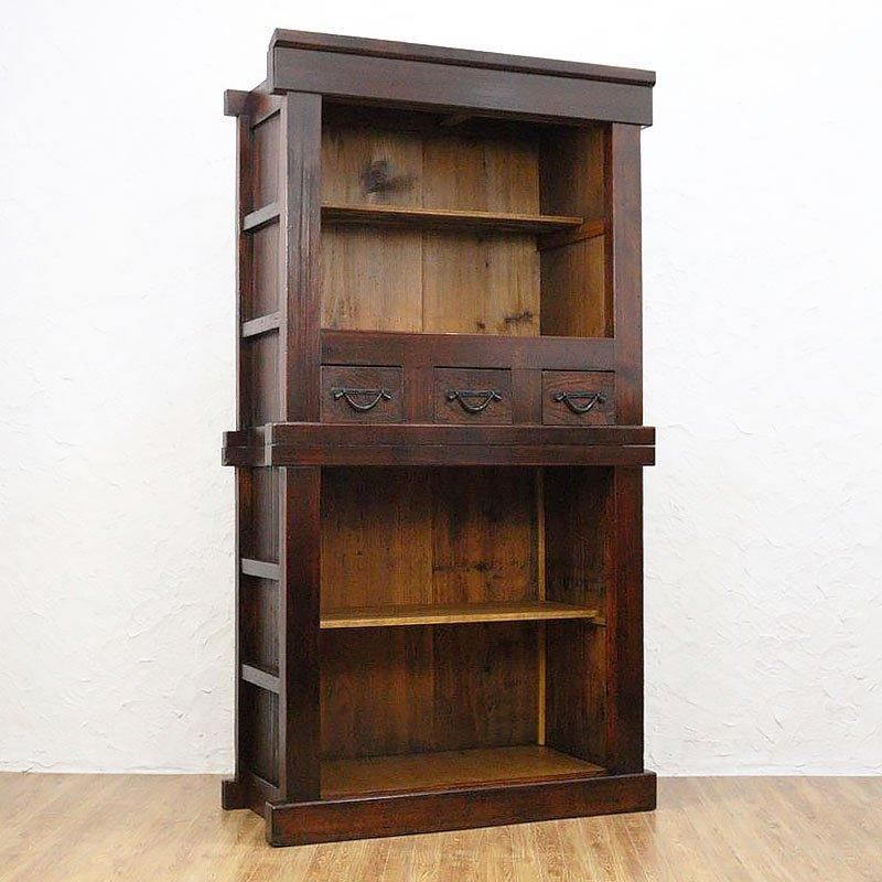 キャビネット 三尺膳棚 水屋箪笥 明治大正 二段重ね 重厚感