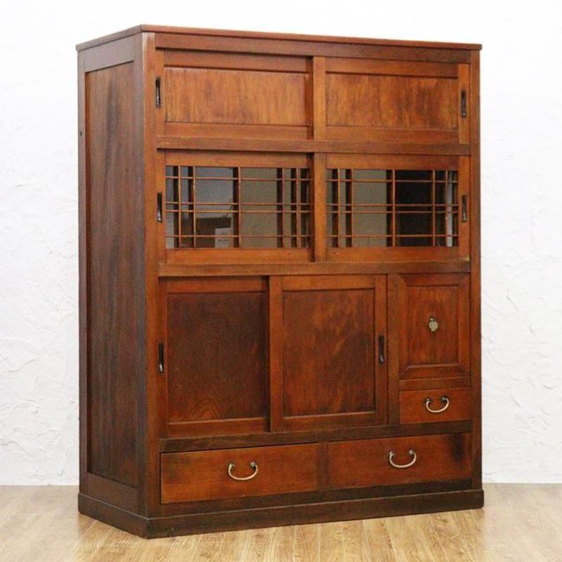 キャビネット 格子引戸小水屋 大正時代 杉製 和モダン 食器棚