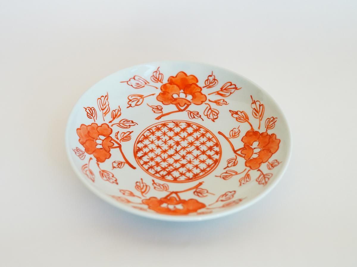 赤絵折枝花文6寸皿 樋山真弓 九谷焼｜うつわと灯り threetone［online