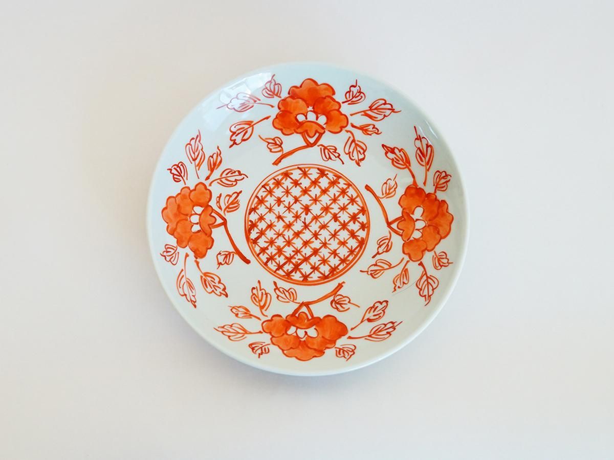 赤絵折枝花文6寸皿 樋山真弓 九谷焼｜うつわと灯り threetone［online