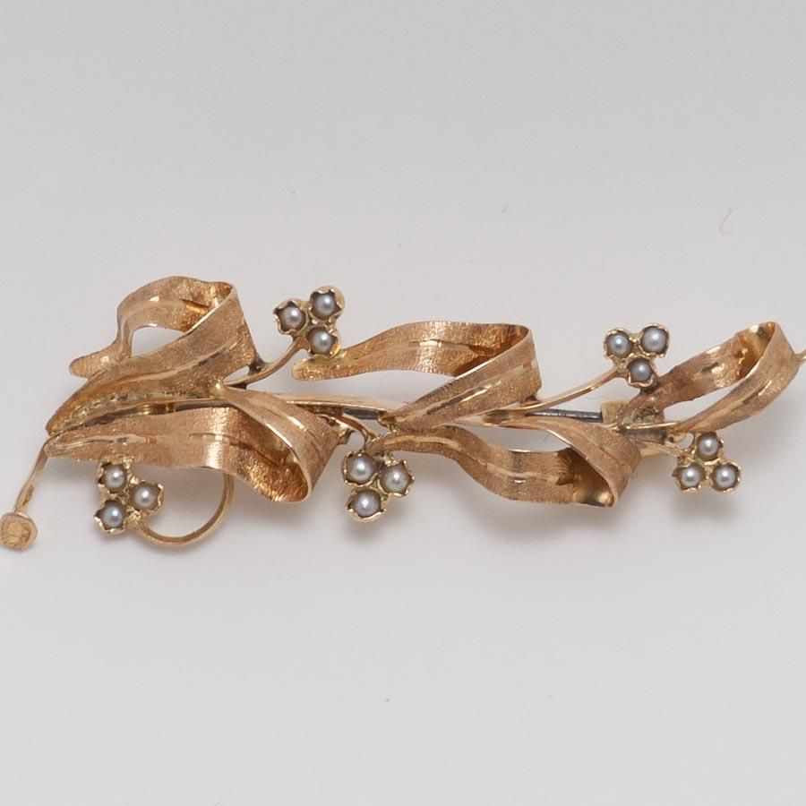 シードパール 芸術的な*すずらん*スズラン18金ブローチ ビクトリアン