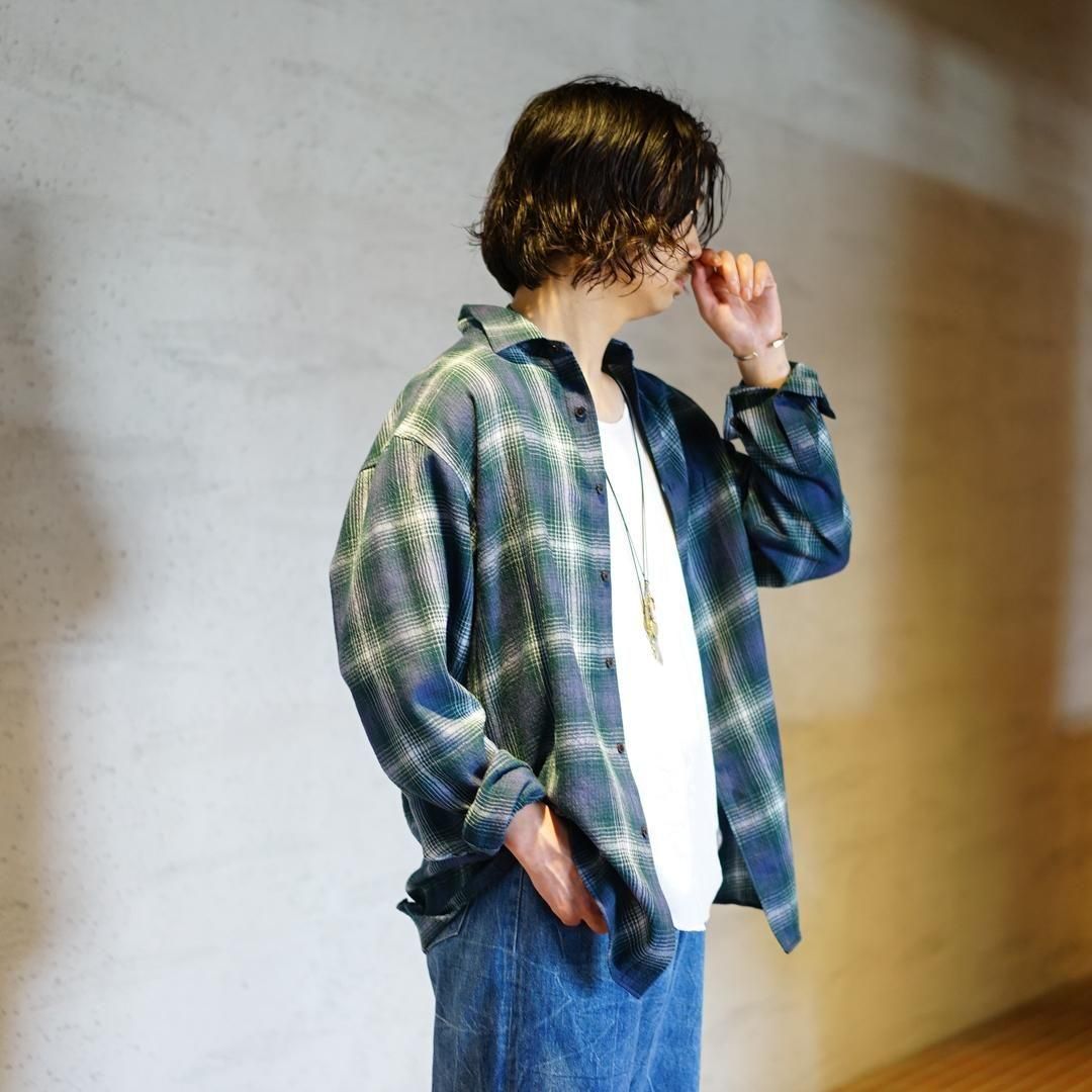 AURALEE (オーラリー) Airy Wool Check Shirt/Forest Green×Navy