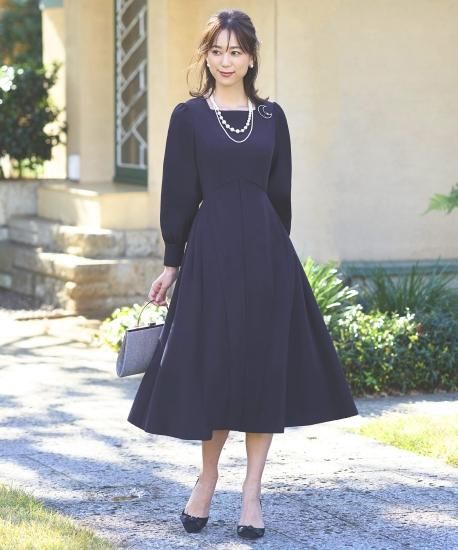 タック＆フレアスクエアネックワンピースドレス「U1202」