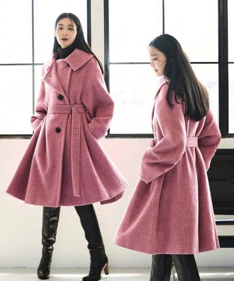 ゆるふわアシメカラー・シャギーコート(ベルト付き)「K1643」