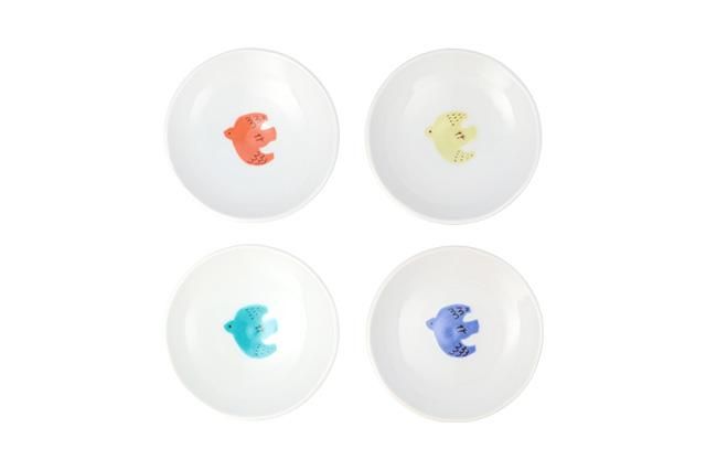 トリ豆皿 4pcsセット | やさしい色合いのトリをあしらった4つの豆皿の