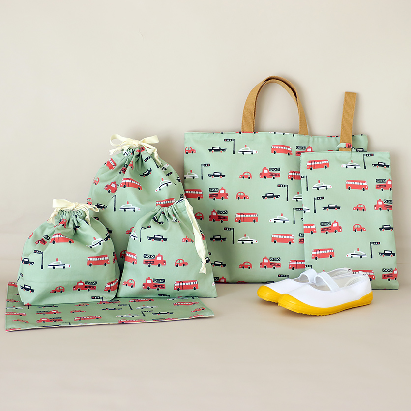 入園・入学グッズ手作りキット（6点セット）カーズ／モスグリーン