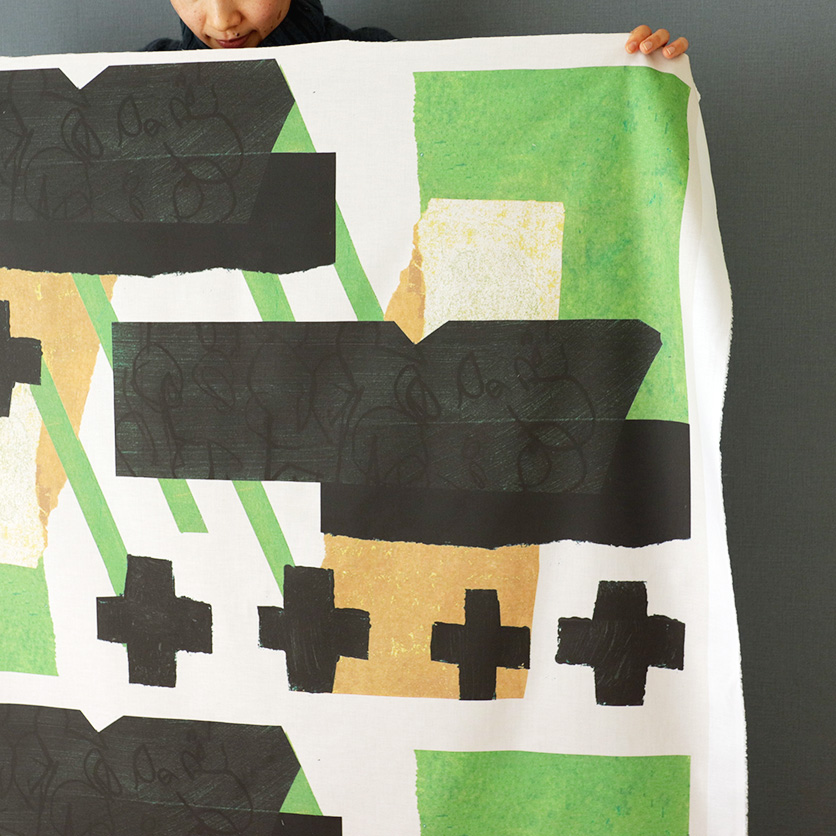 Bern（リーフグリーン）幾何学模様柄- 布・生地の通販サイト：nunocoto