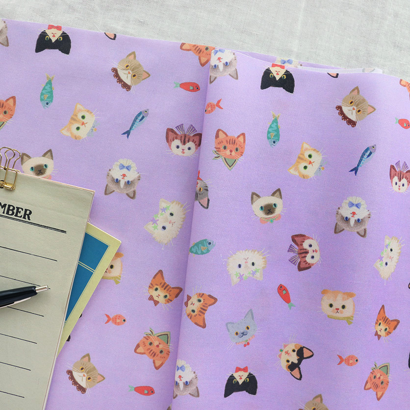 My sweet cat（パープル）猫柄 布・生地の通販サイト：nunocoto fabric
