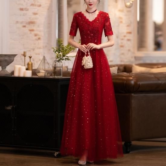 ロングドレス｜レンタル｜Vネック｜パーティードレス通販Dressy