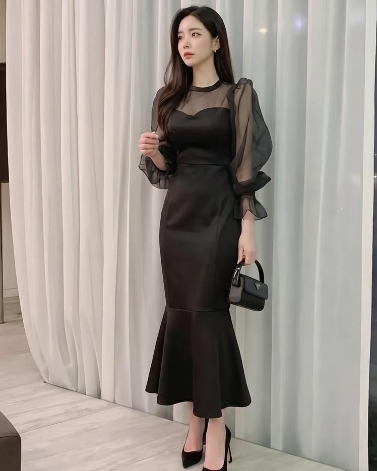 ドレス マーメイドドレス Iライン 透け感 シースルー ハイウェスト