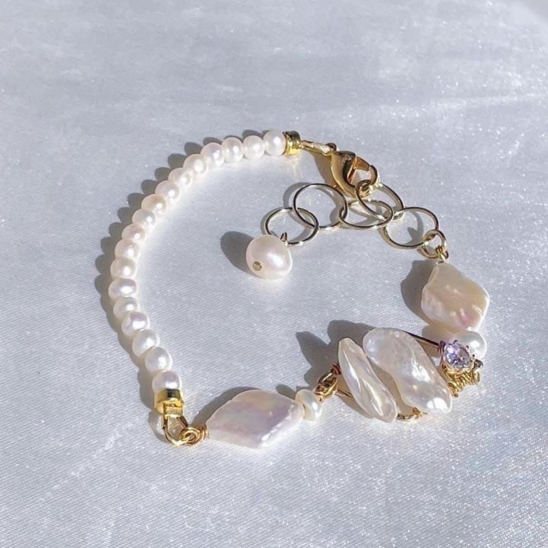 結婚式 お呼ばれ 淡水 ケシ パール ブレスレット 1連 ゴールド