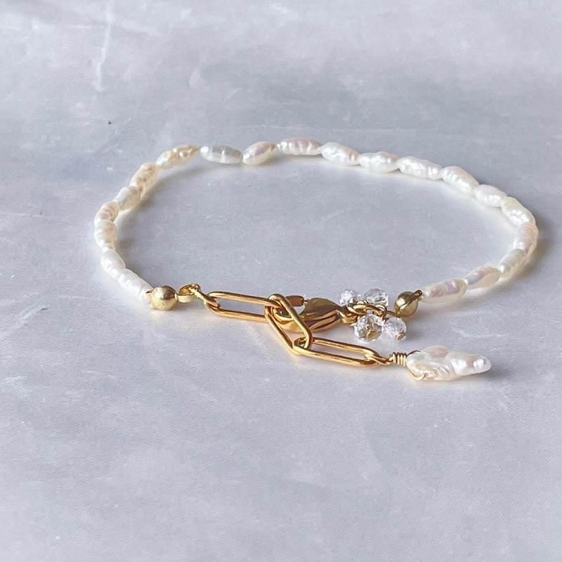 淡水パール ブレスレット ケシパール シンプル ホワイト バロック