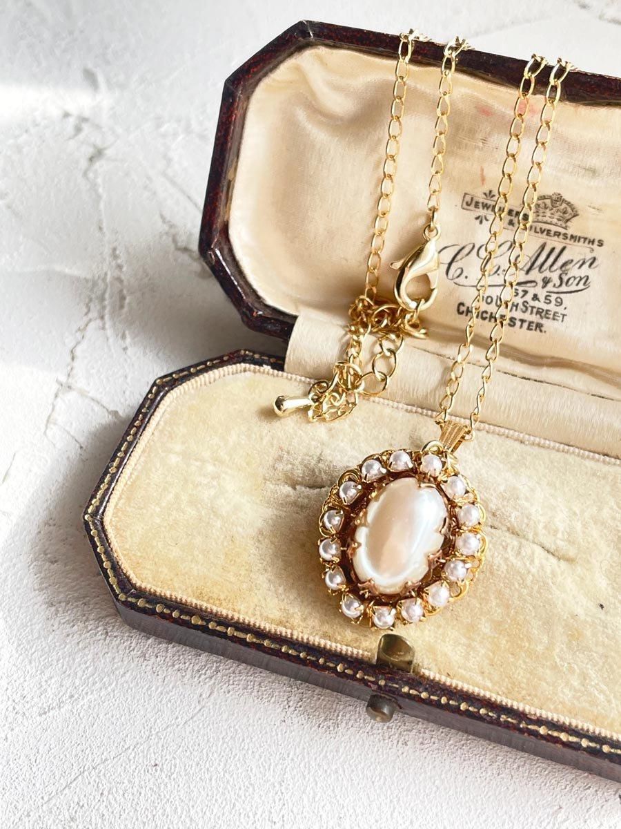 ヴィンテージ パール ペンダント トップ チェーン ネックレス 大粒