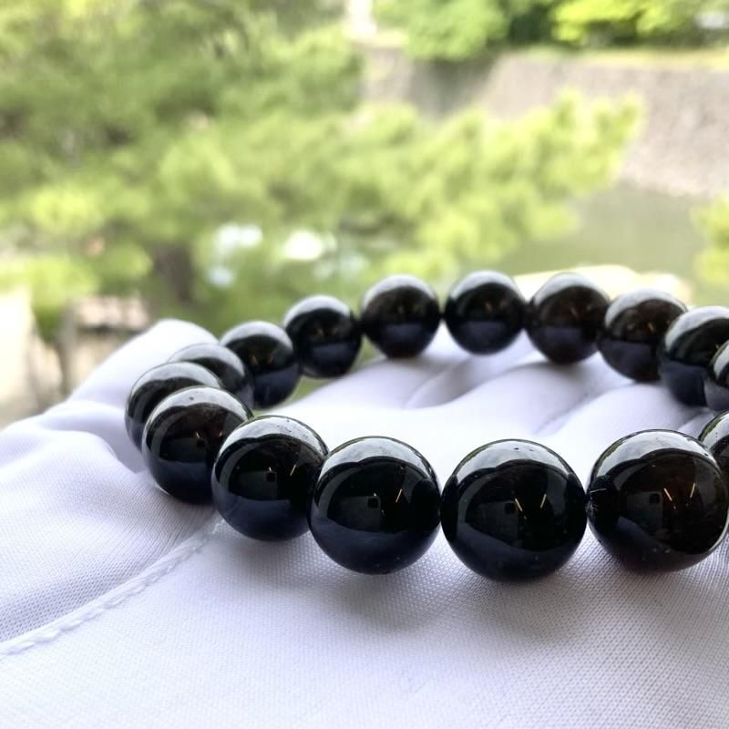 黒平産黒水晶 ブレスレット 12mm玉 】 モリオン 山梨県 黒平鉱山 黒平
