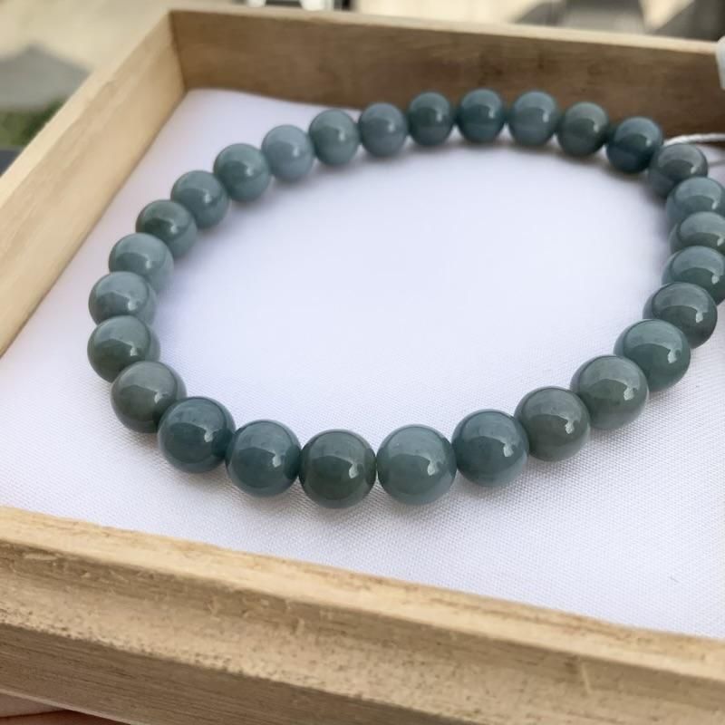 糸魚川翡翠(青緑)入りコン沢産 ブレスレット 6.5mm 】 青翡翠 国産