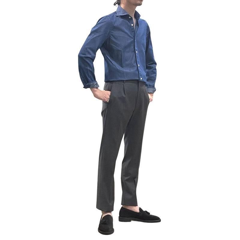 Finamore フィナモレ SIMONE BALI C0160D カッタウェイカラー デニム