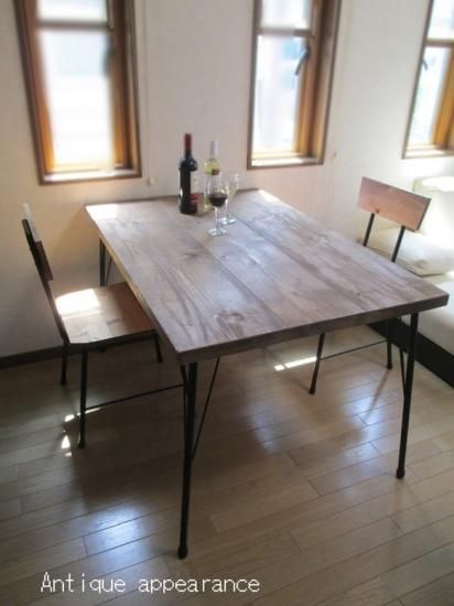 サイズ約W1300×D800】アンティーク風ダイニングテーブル・鉄脚アイアン