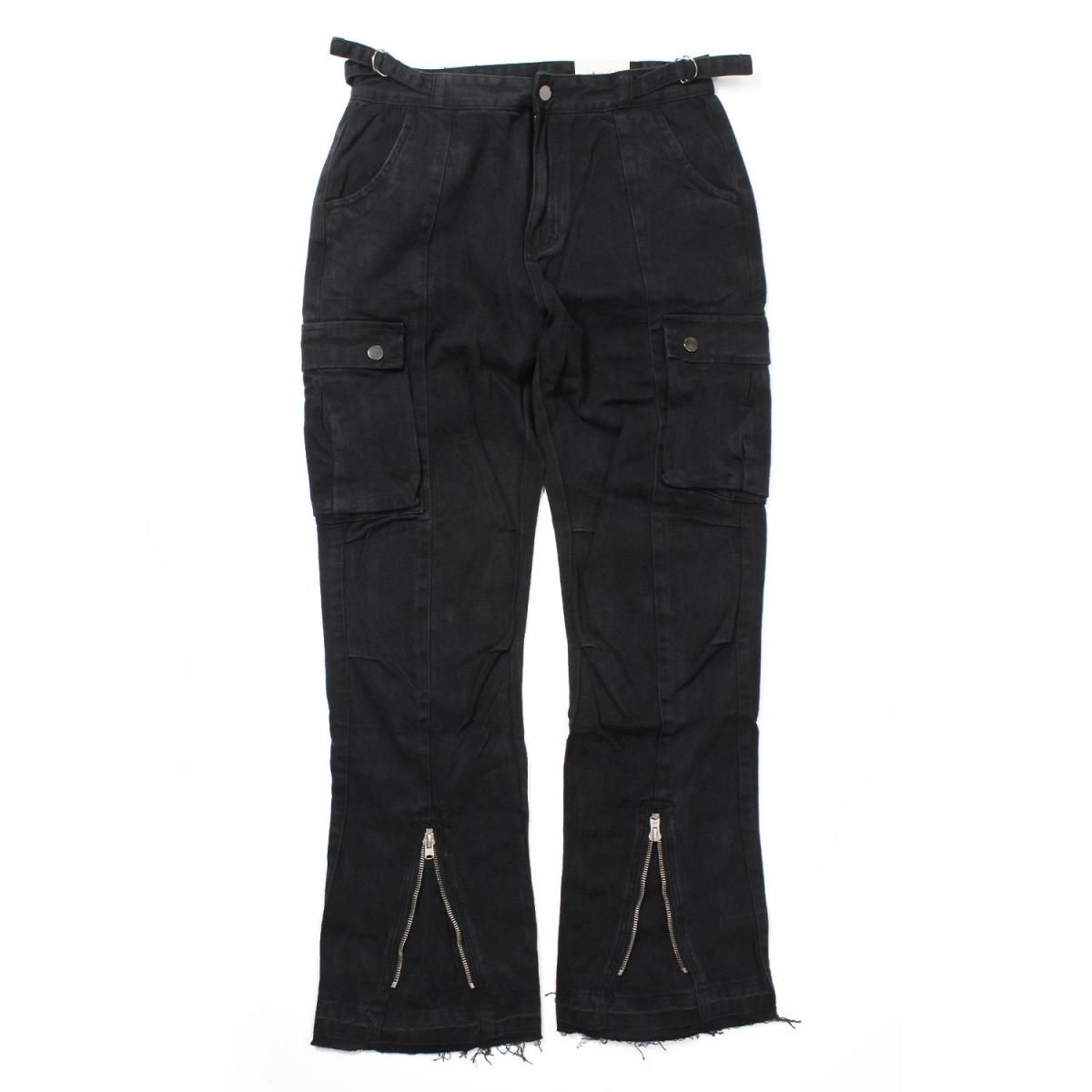 mnml] Front Zip Flare Cargo Pants Black (28～38インチ) - DOPE