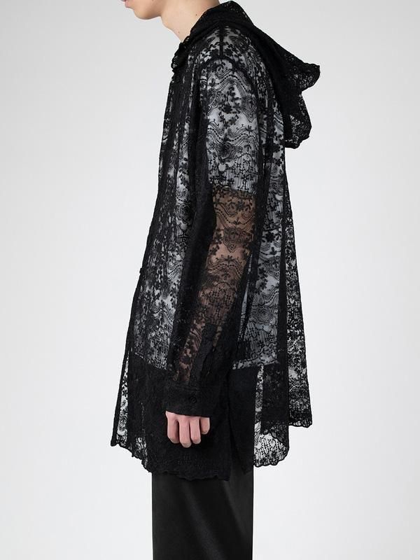 TULLE EMBROIDERY LACE HOODED BIG SHIRT - ReVoLuTioN
