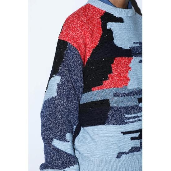 TOGA PULLA 【トーガ プルラ】 PAINTING KNIT PULLOVER Light Blue