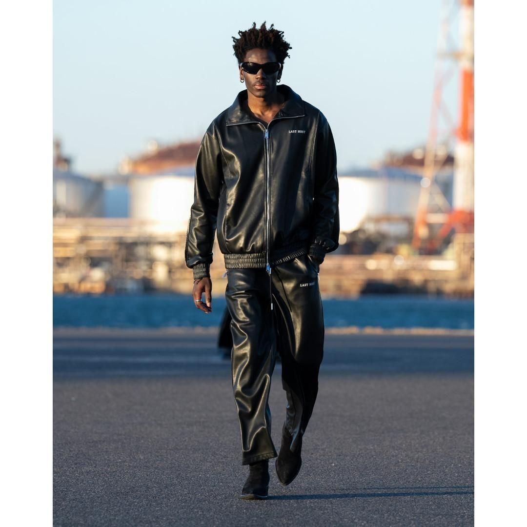 LAST NEST | ラスト ネスト Faux Leather Track Pants / Black