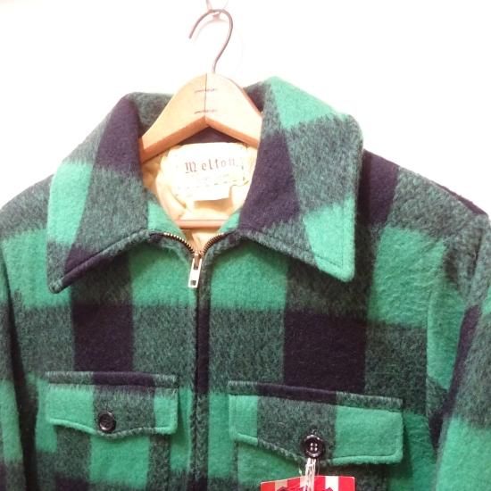 デッド 70年代製 メルトン 緑黒バッファローチェック ウールジャケット