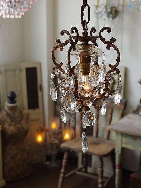 フランスアンティーククリスタルガラスドロップ1灯cageプチ