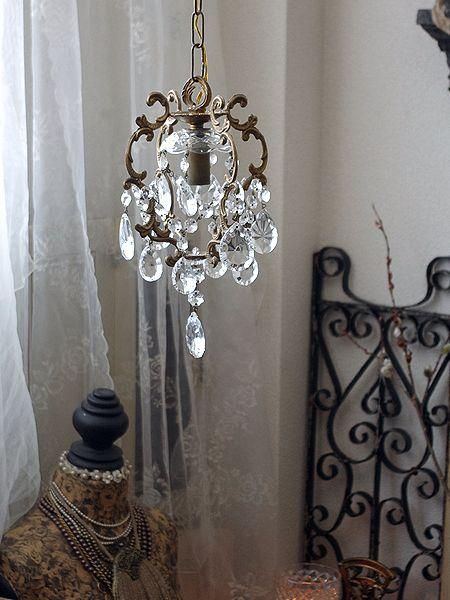 フランスアンティーククリスタルガラスドロップ1灯cageプチ