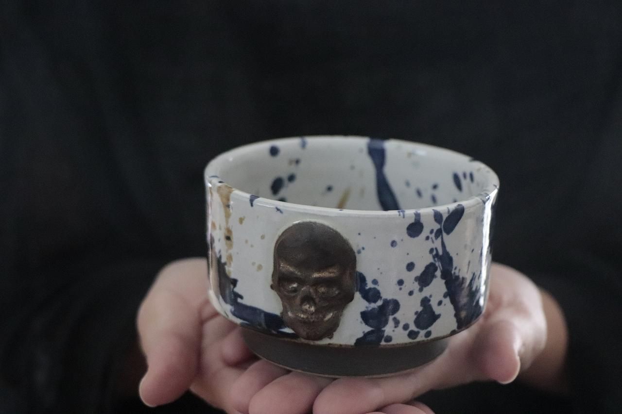 希少 京焼 野晒し髑髏 ドクロ 在銘 置物 陶器 昭和 骨董 珍品 レア