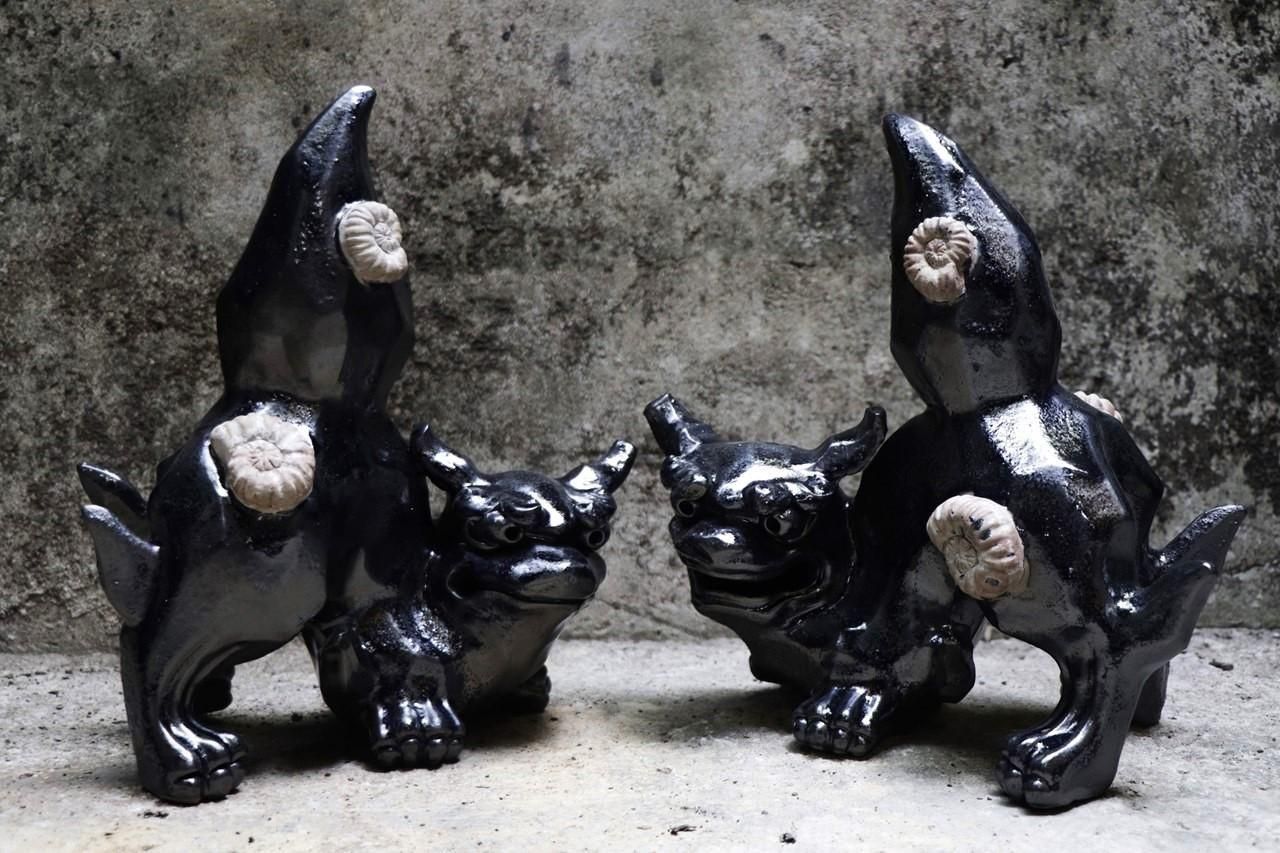 玉乗り25cm 辰砂 | 壺屋焼シーサー - 育陶園 やちむんの窯元｜沖縄の