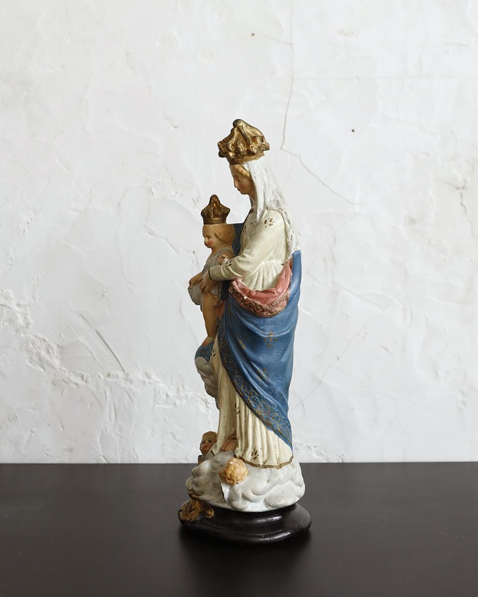 フランスアンティーク 聖母マリア様の石膏像 幼子のイエス・キリスト像