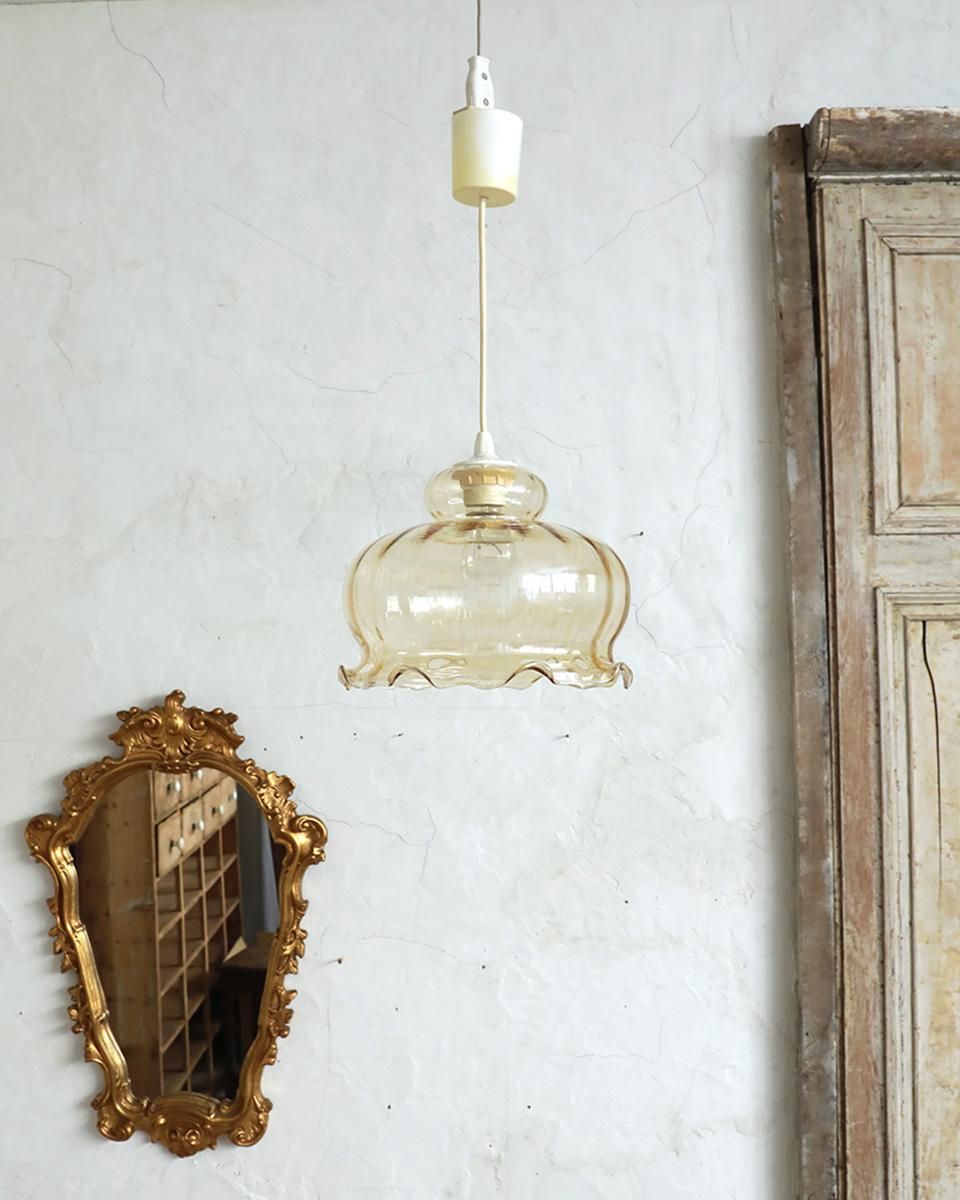 フランスアンティーク ガラスシェードランプ ペンダントランプ
