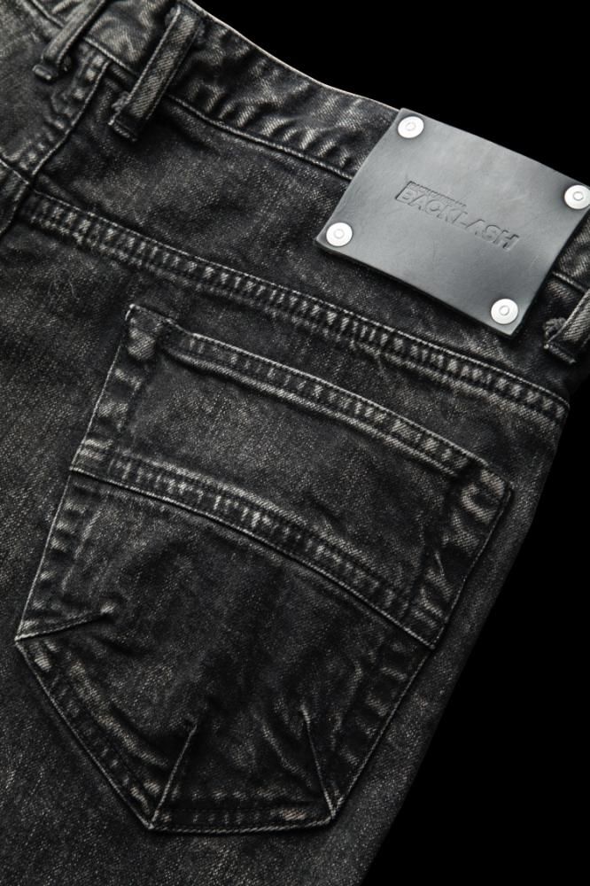 13oz STRETCH DENIM “SEMI-SARROUEL” SPLASH DYED BLACK - BACKLASH