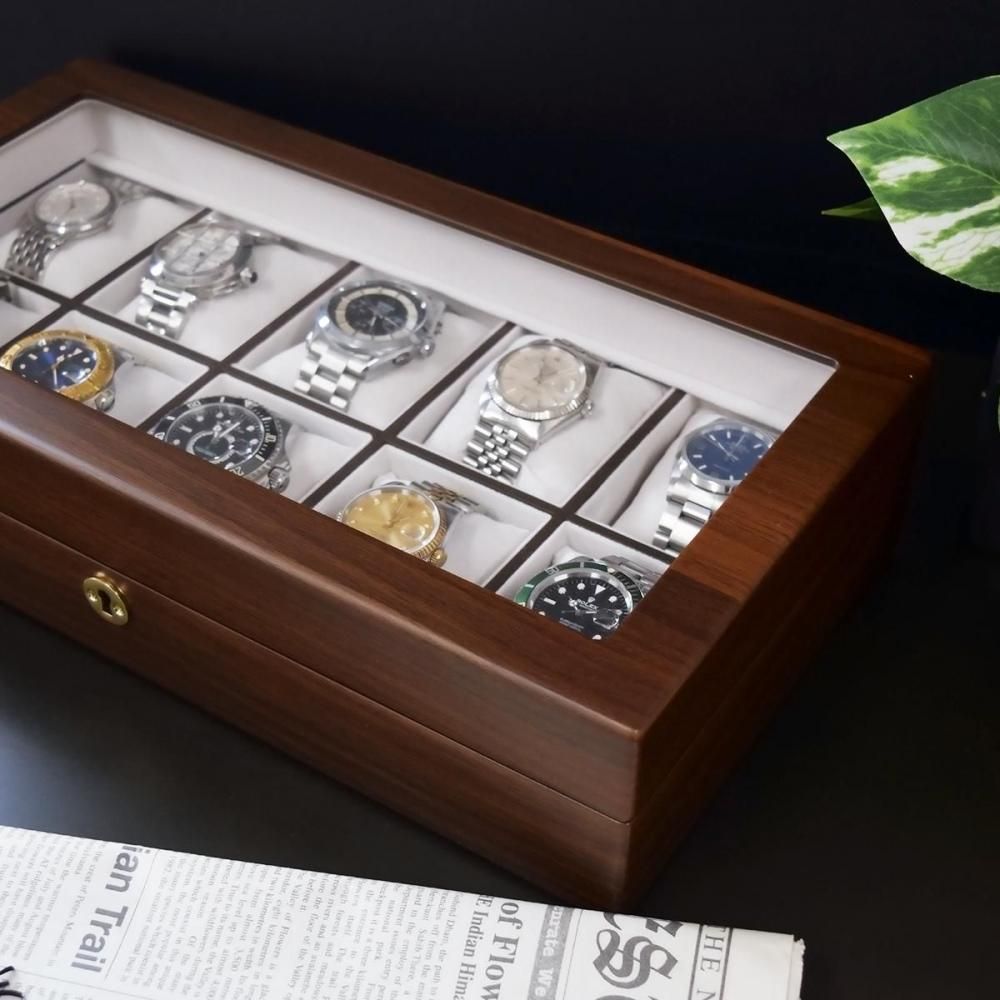 時計ケース 10本用 腕時計 収納ケース ウォルナット調 木製 高級