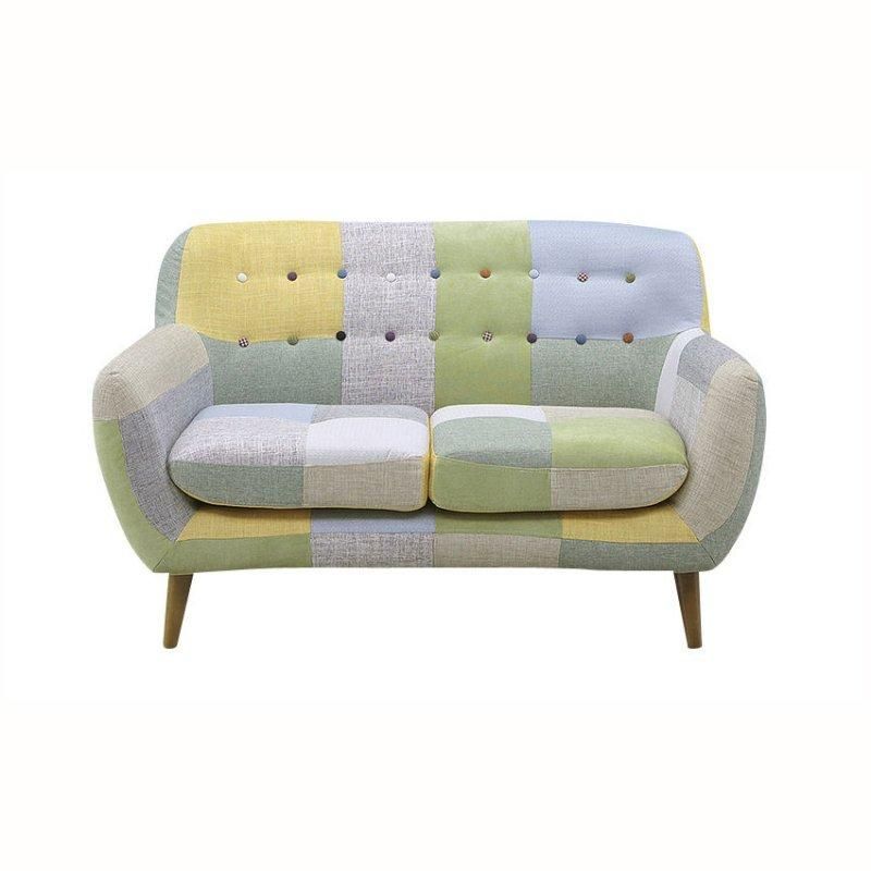 北欧テイストのこだわりパッチワークソファ 2人掛け 【グリーン】 [幅