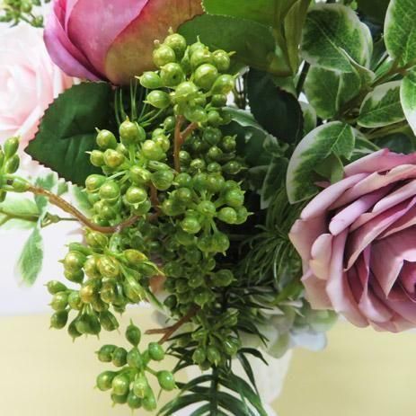 光触媒高級造花アレンジメント【ロワーゾ】モーブ色のローズを中心に