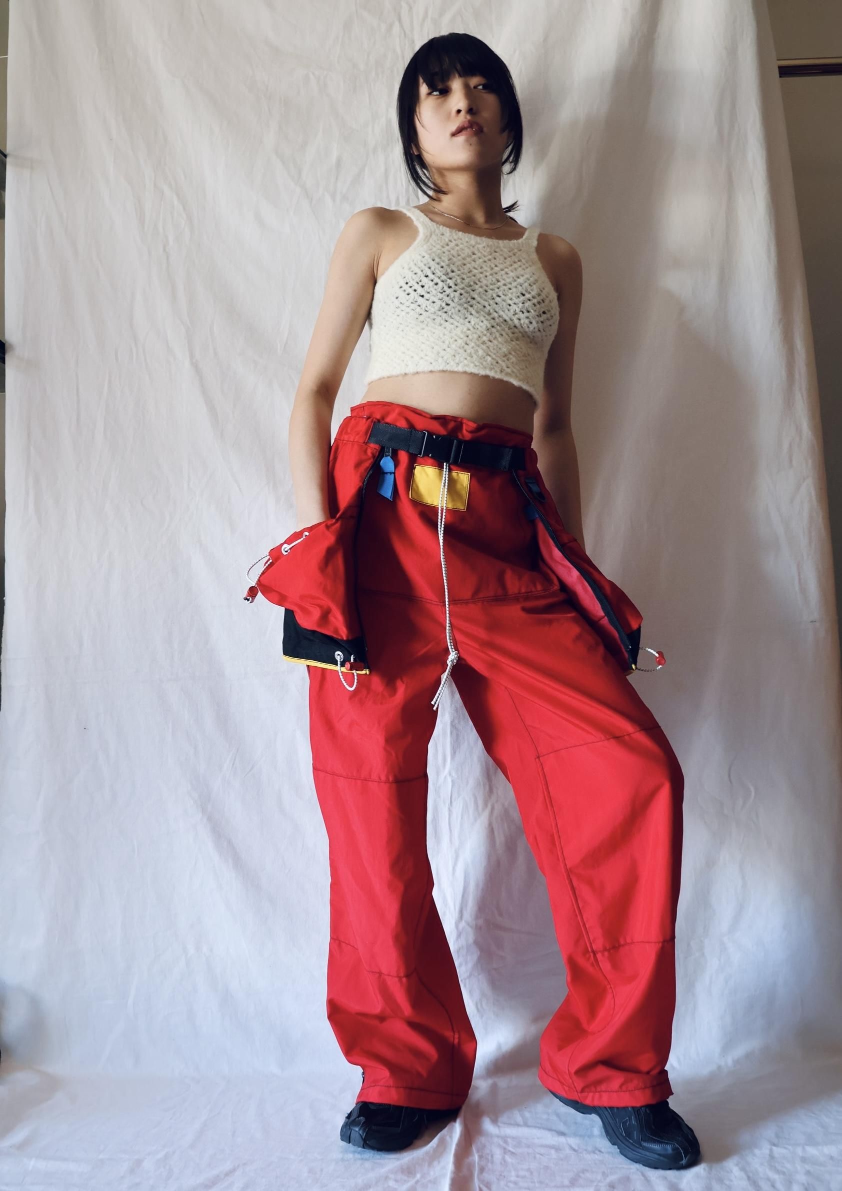 FUMIKA UCHIDA： NYLON WAIST POCKET MINI SKIRT - RED - ORANN ONLINE