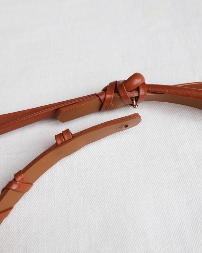 Mame Kurogouchi：Basket Detailed Leather Belt - BROWN - ORANN