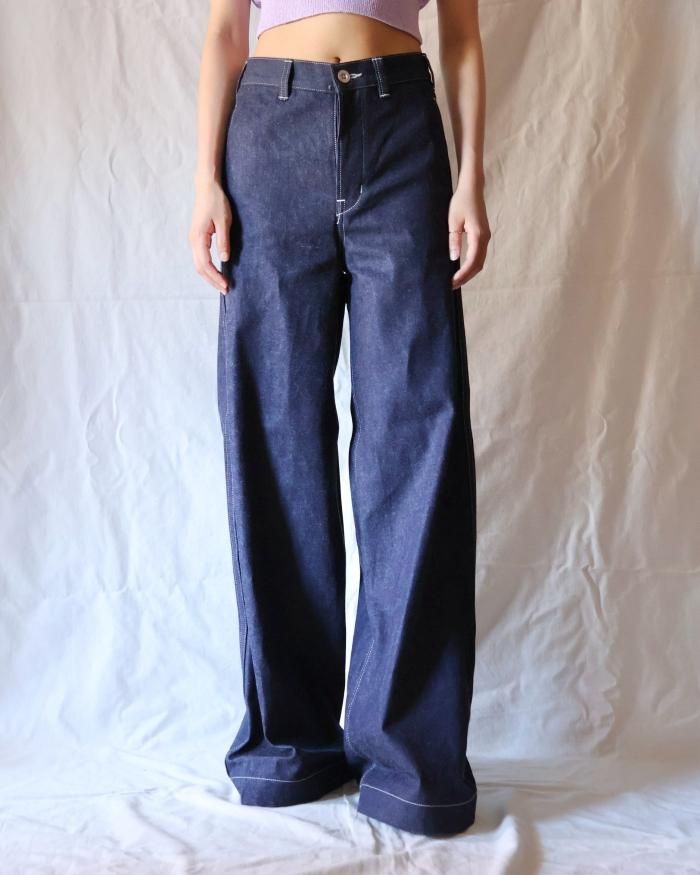 FUMIKA UCHIDA： DENIM HIGH WAIST BUGGY PANTS - RIGID INDIGO