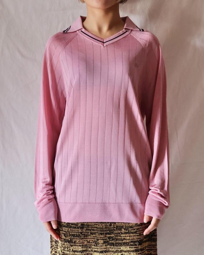 WALES BONNER：ROOTS POLO SHIRT - PINK/NAVY - ORANN ONLINE SHOP