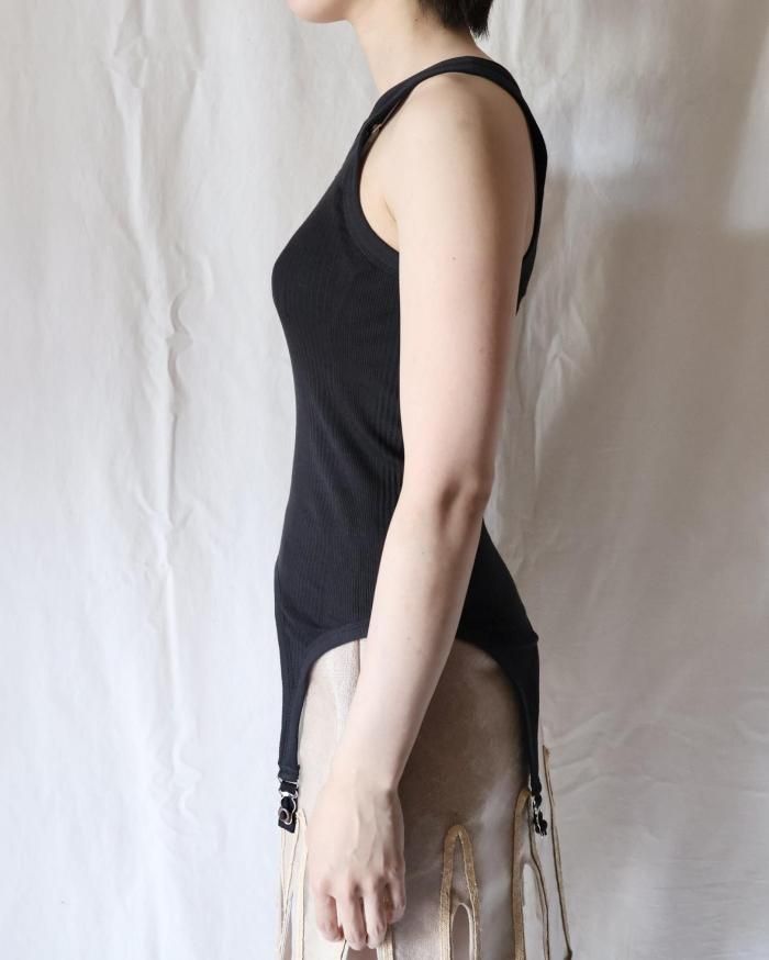 FUMIKA UCHIDA： NEEDLE DRAWING GARTER TANKTOP - BLACK - ORANN
