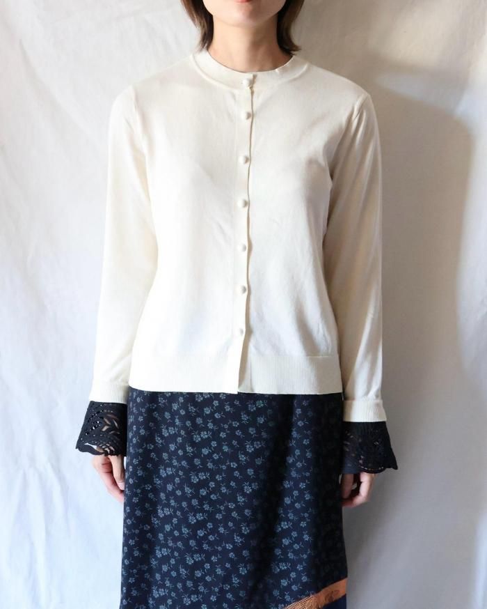 Mame Kurogouchi：Detachable Embroidery Cuff Knitted Cardigan