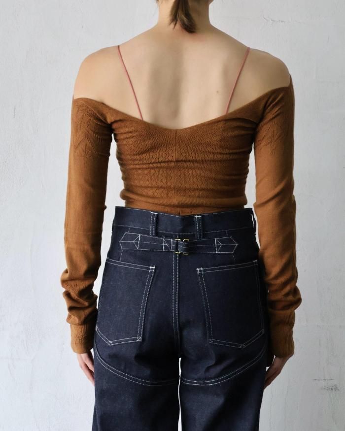 FUMIKA UCHIDA： SILK LACE KNITTING TIGHTS TOP - LIGHT BROWN