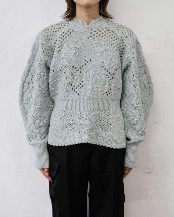 Mame Kurogouchi：Multi Pattern Low Gauge Knitted Top - LIGHT BLUE
