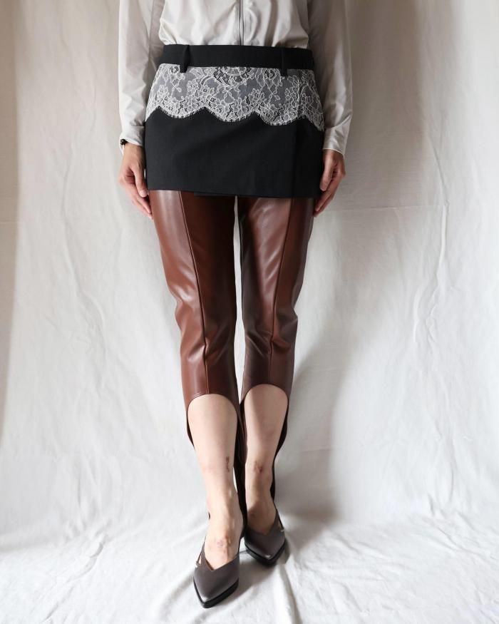 FUMIKA UCHIDA： SUITING LACE WAIST MINI SKIRT - CHL/WHITE - ORANN