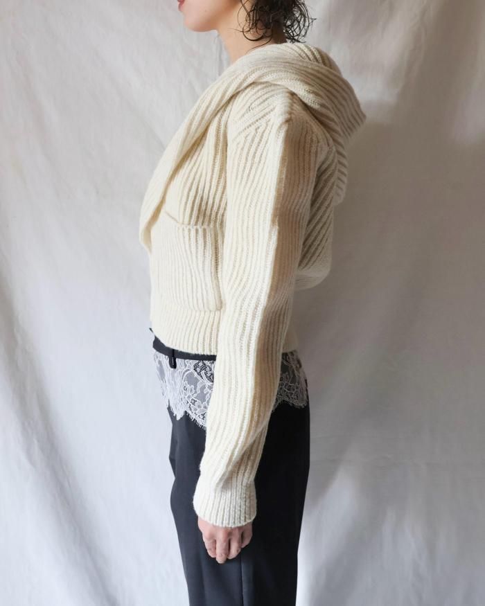 FUMIKA UCHIDA： SHETLAND RIB STITCH HOODED CARDIGAN - IVORY